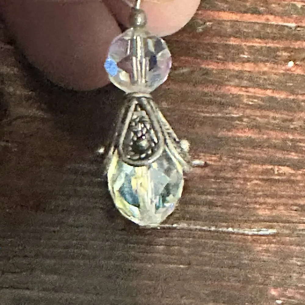 Vintage Faceted Crystal Drop Earrings Iridescent Aurora Borealis Dangle Pierced